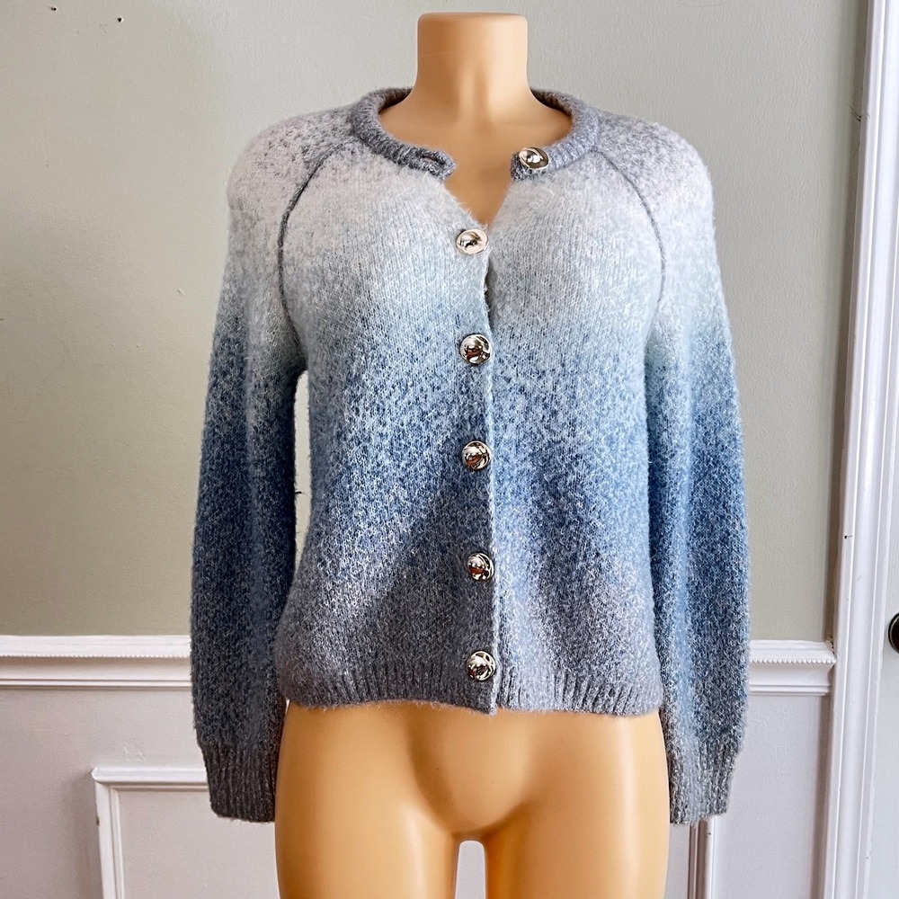 C&C California Cardigan Sweater Small‎ M Ombre Blue Silver Button Cozy Girl